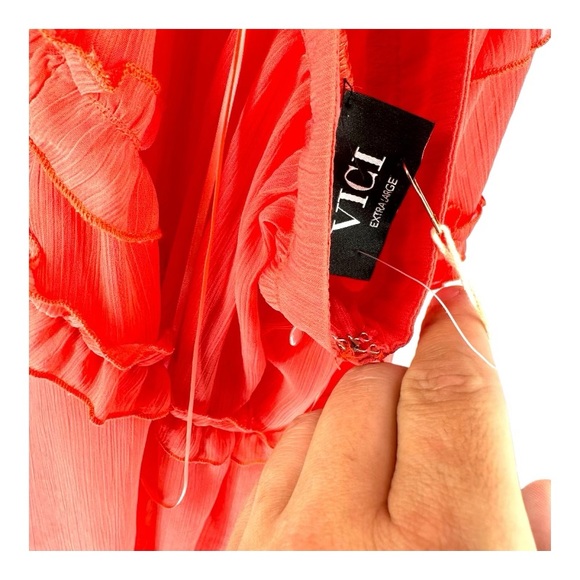 VICI X Fate | NWT XL Peach Cutout Dress Lace Back Ruffle - Picture 7 of 12